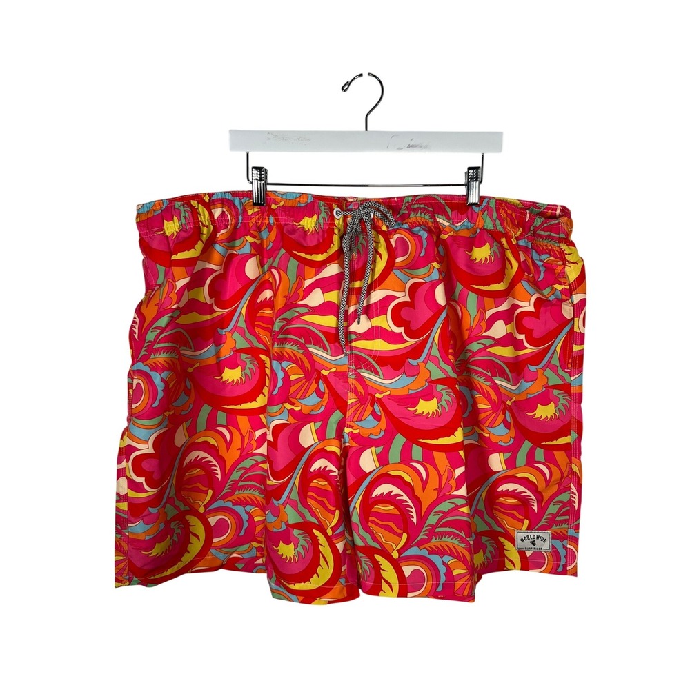 SHEIN Pink Orange Psychedelic Swirl Swim Trunks Shorts 6XL Retro Surf Beachwear